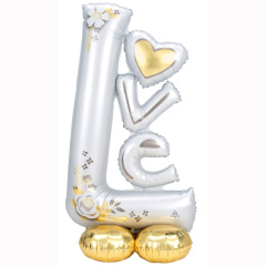 A Шар 3D (59"/150 см) Фигура на подставке, LOVE, Серебро, 1 шт. в уп.
